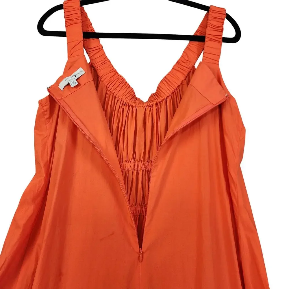 Eudon Choi Womens Midi Ruched Tiered Dress Size 12 Orange Tiered Smocked Peasant